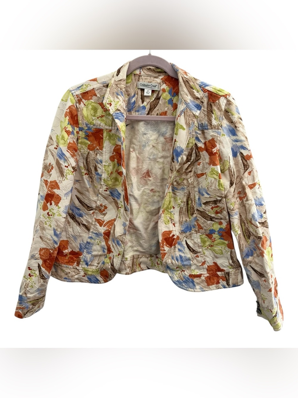 Coldwater Creek Textured Floral Jacket Blazer Women’s Size 8 Cotton Art To Wear